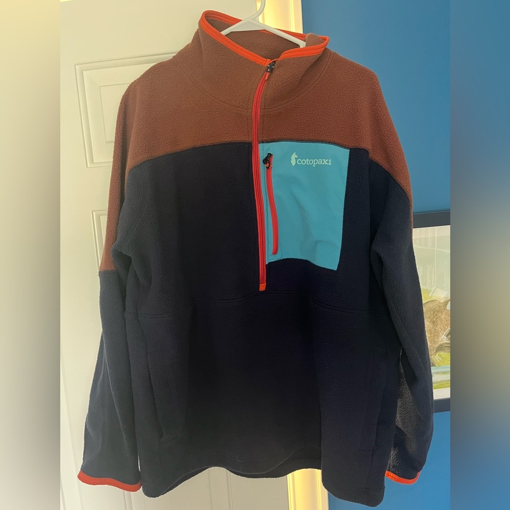 Cotopaxi Men's Dorado Zip-Up Fleece Sweater - Brown, Blue, and Red